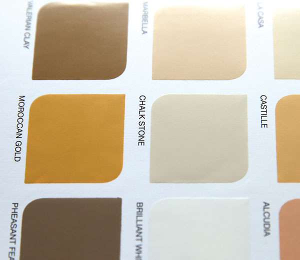 Paint sample chips on a colour card